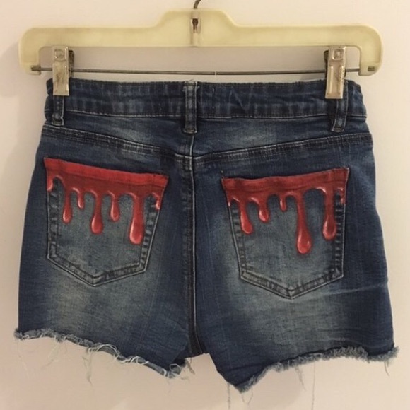 “Bloodshed” Reworked jean shorts🩸💉 - Picture 2 of 3